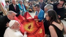 Pope Francis meets the Indigenous community at the Church of the Sacred Heart in Edmonton