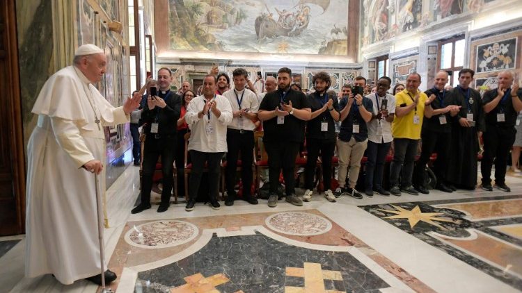 Pope Francis arrives at encounter with young people and organizers of 'Alpha Camp'