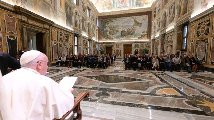 Pope Francis addressing participants at a Gregorian University Conference on Initiatives in Refugee and Migrant Education