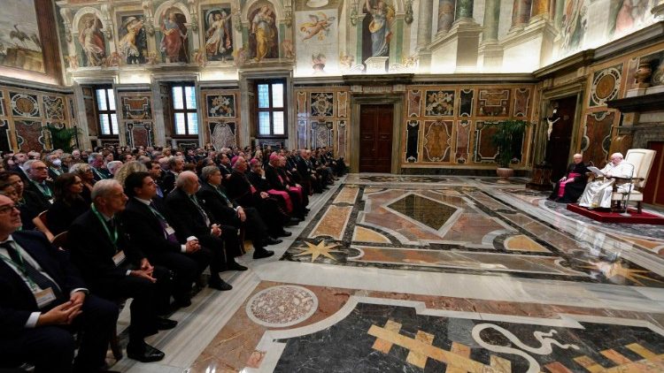 Pope Francis meets with participants at the meeting of the Centesimus Annus Foundation