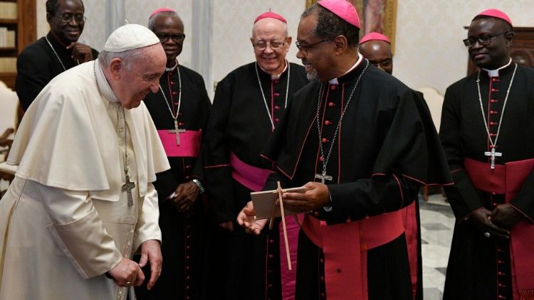 Bischöfe 2023 beim Papst - in der Bildmitte ist Bischof Happe zu sehen