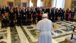 Pope Francis greets participants of the Christmas Contest