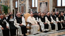 Pope Francis with Cistercians of the Common Observance taking part in their General Chapter