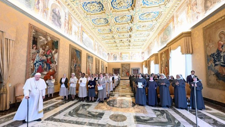 Pope Francis with Bridgettine and Comboni Missionary religious sisters