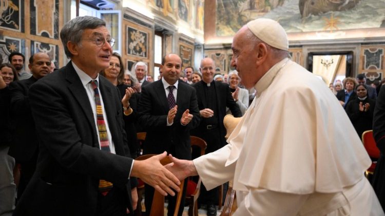 Pope Francis greets Dr. Paolo Ruffini, Prefect of the Dicastery for Communication