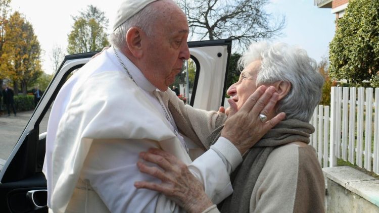 Pope Francis embraces his cousin Carla Rabezzana