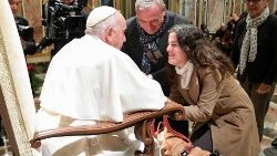Pope meeting members of the  Italian Union of  Visually Impaired Persons in the Vatican