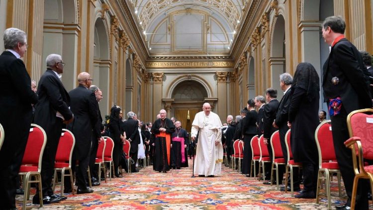 Pope Francis arrives for the Audience with the Diplomatic Corps accredited to the Vatican