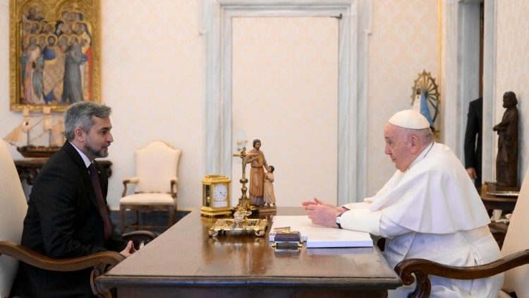 Pope Francis with President Mario Abdo Benítez of Paraguay