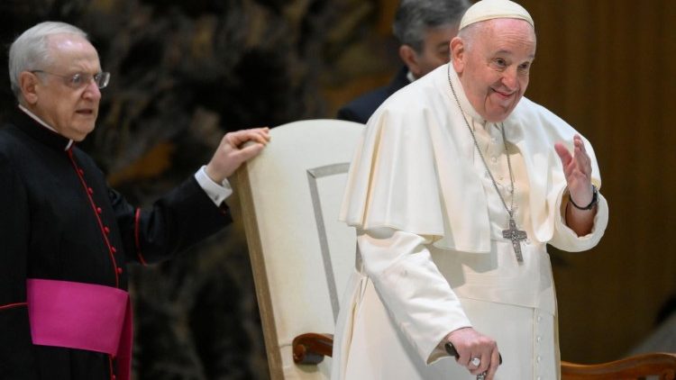Papst Franziskus begrüßt die Pilger in der Audienzhalle