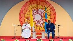 Папа Франциск по време на срещата с властите, гражданското общество и дипломатическия корпус в Киншаса, 31.01.2023