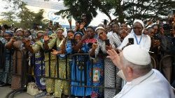 Pope Francis waving to the faithful in the Democratic Republic of Congo