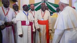 Pope Francis meets Bishops, Priests. Deacons at Juba's St Theresa Cathedral 