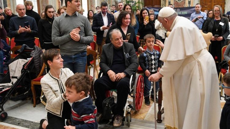 Pope meeting the Italian Federation of Rare Diseases (UNIAMO) in the Clementine Hall