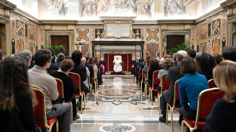 Pope Francis speaking with members of the Ente dello Spettacolo Foundation