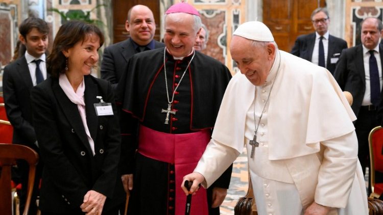 Pope Francis with Professor Antonella Sciarrone Alibrandi, Under-Secretary of the Vatican's Dicastery for Culture and Education