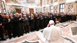 Les membres de l'Académie pontificale alphonsienne reçue par le Pape François, le 23 mars 2023, au Vatican. 