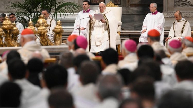Pope Francis gives homily during Chrism Mass on Holy Thursday in the Vatican