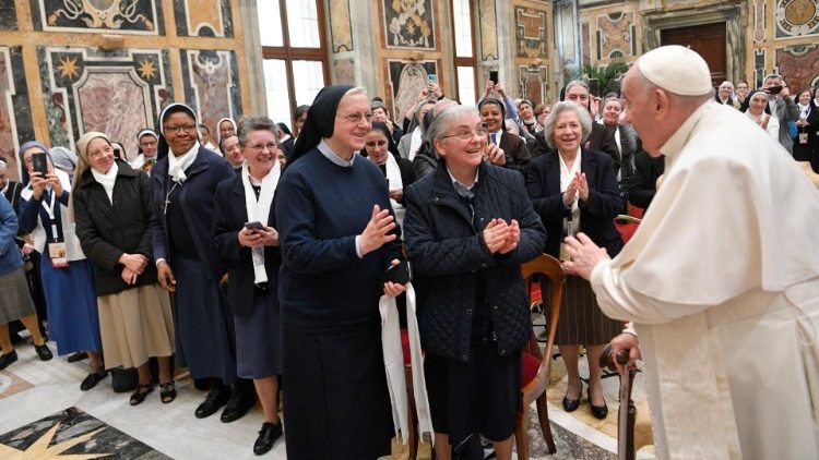 Pope Francis with members of the Union of Superiors General in Italy