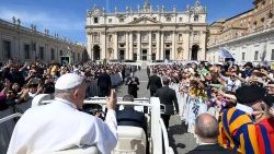 Pope Francis greets participants in a pilgrimage celebrating the Blessed Armida Barelli