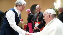 Pope Francis greeting Sister Sister Norma Pimentel during his audience with the delegation of the "Catholic Extension Society"