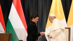 Унгарският президент Каталин Новак и папа Франциск, 28.04.2023