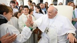 File photo of Pope Francis with young people