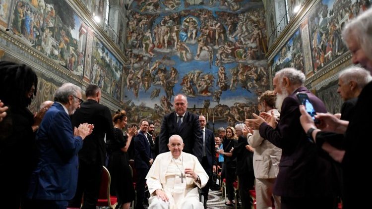 Commemorating 50 years of the Vatican Museums' Modern and Contemporary Art Collection, Pope Francis meets artists in Sistine Chapel
