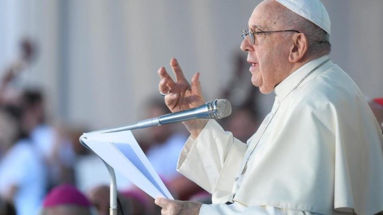 Папа Франциск на церемонии приветствия (ВДМ в Лиссабоне, 3 августа 2023 г.)