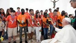 Pope Francis meets with charitable workers in Lisbon