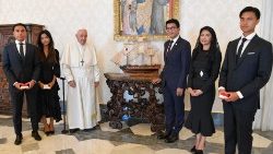 Pope Francis with President Andry Rajoelina of Madagascar (center-right)