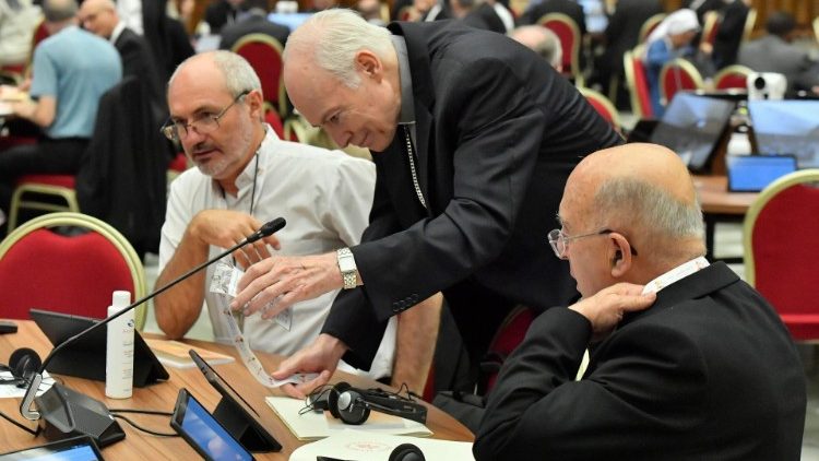 Ein Moment der Arbeiten in der vierten Plenarsitzung der Synode zur Synodalität