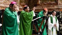 El cardenal Charles Bo mientras celebra la Misa en la Basílica Vaticana