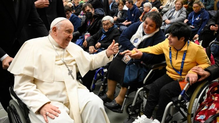 Pope Francis meets with individuals assisted by UNITALSI, as well as volunteers and associates of the organization