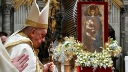Папа Франциск на Първа вечерна молитва за празника на Дева Мария, Богородица