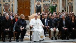 Pope Francis poses for a group photo with the Vaticanisti