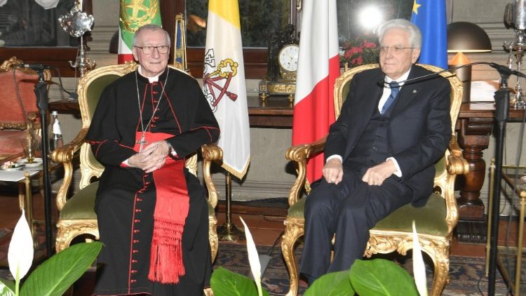 Il cardinale Parolin e il presidente italiano Mattarella a Palazzo Borromeo
