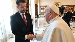 教皇フランシスコ、モンテネグロのミラトビッチ大統領を迎えて　2024年3月7日　バチカン宮殿