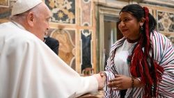 Pope Francis meets participants in the workshop on Indigenous knowledge in the Clementine Hall
