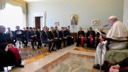 Pope Francis speaks to participants in the First Colloquium
