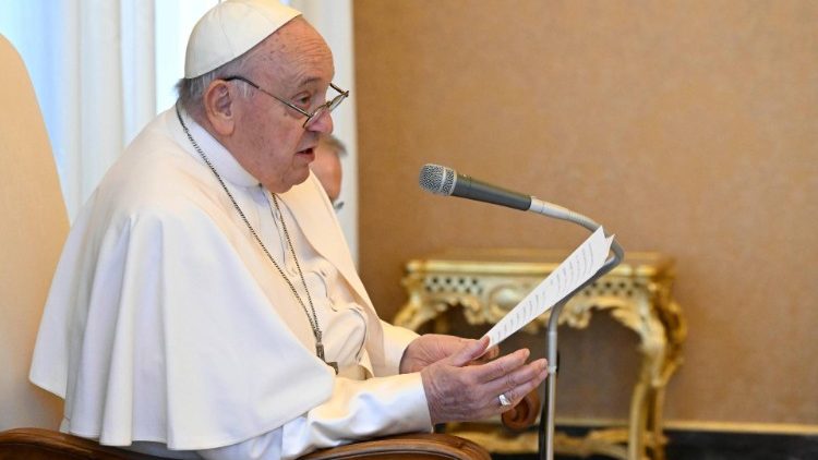Pope Francis speaks with members of the Pontifical Biblical Commission
