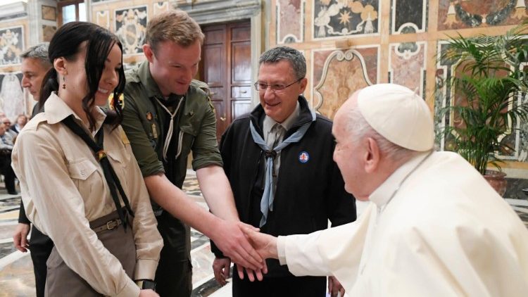 Pope Francis meeting members to Italian Catholic Movement of Adult Scouts  (MASCI) in the Clementine Hall