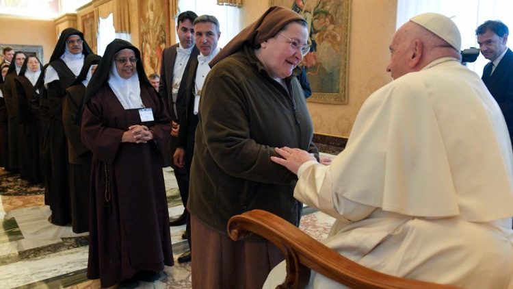 Pope Francis meets with Discalced Carmelites in the Vatican