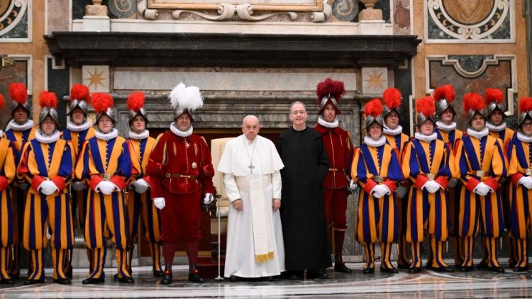 Pope with Swiss Guards, Commander and Chaplain