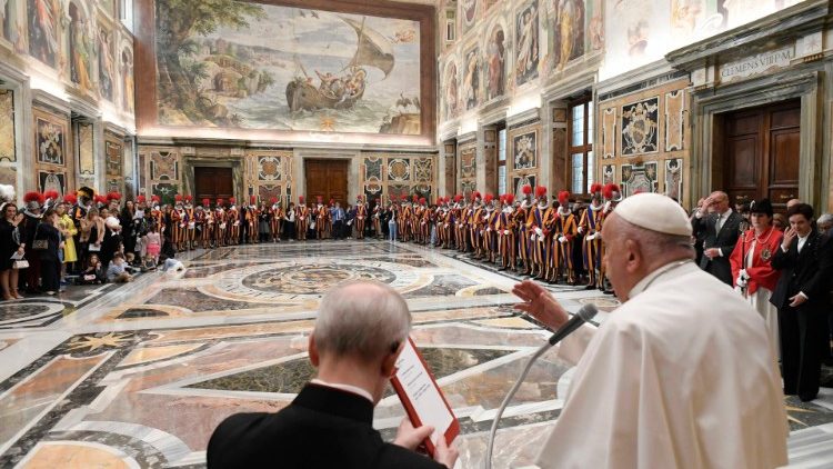 The Pope with the Swiss Guards and their families