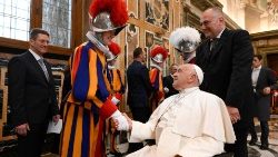 Pope meeting Swiss Guards on the occasion of the swaring-in ceremony of the new recruits on May 6