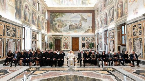 Pope with the Trustees of Merrimack College", in the Clementine Hall