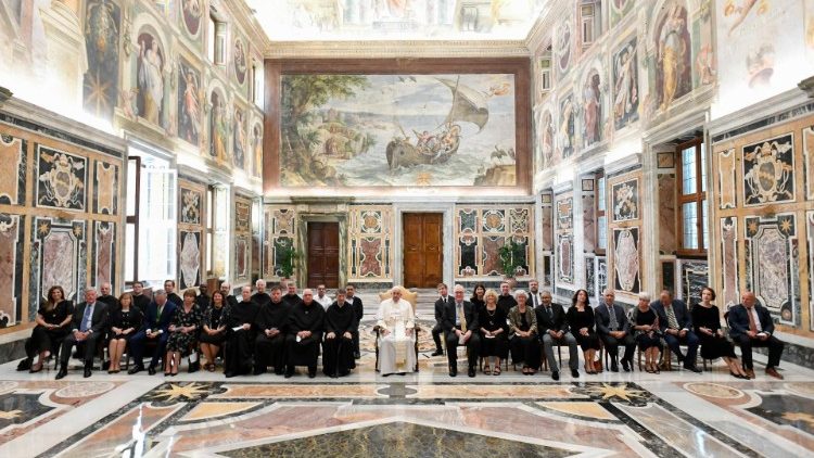 Pope with the Trustees of Merrimack College", in the Clementine Hall