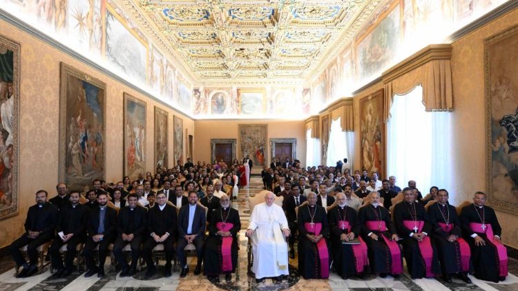 Pope Francis with Archbishop Thattil, bishops, and members of the Syro-Malabar Church in Rome