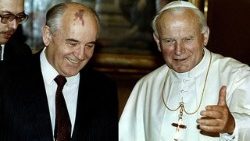 Archive photo of Pope St. John Paul II and Mikhail Gorbacihev in the Vatican on 1 Dicembre 1989 